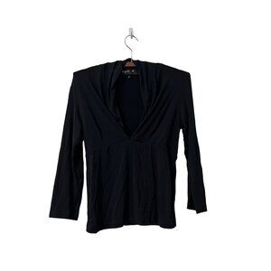Aguis B Womens Black Pleated Vneck Nylon Long Sleeve Blouse Top Size 2